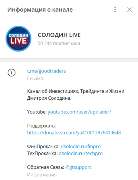 Телеграм канал Solodin Live