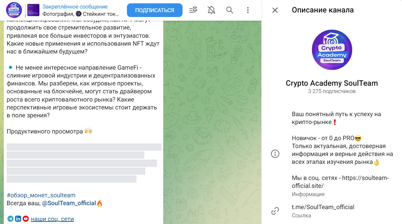 Информация о канале Crypto Academy SoulTeam