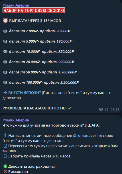 Набор на торговую сессию на канале Роман Аверин