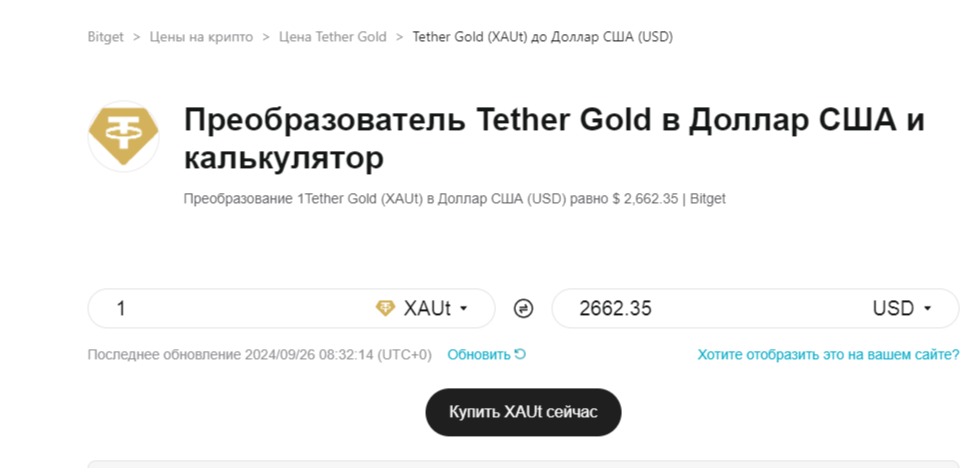 Котировки Tether Gold