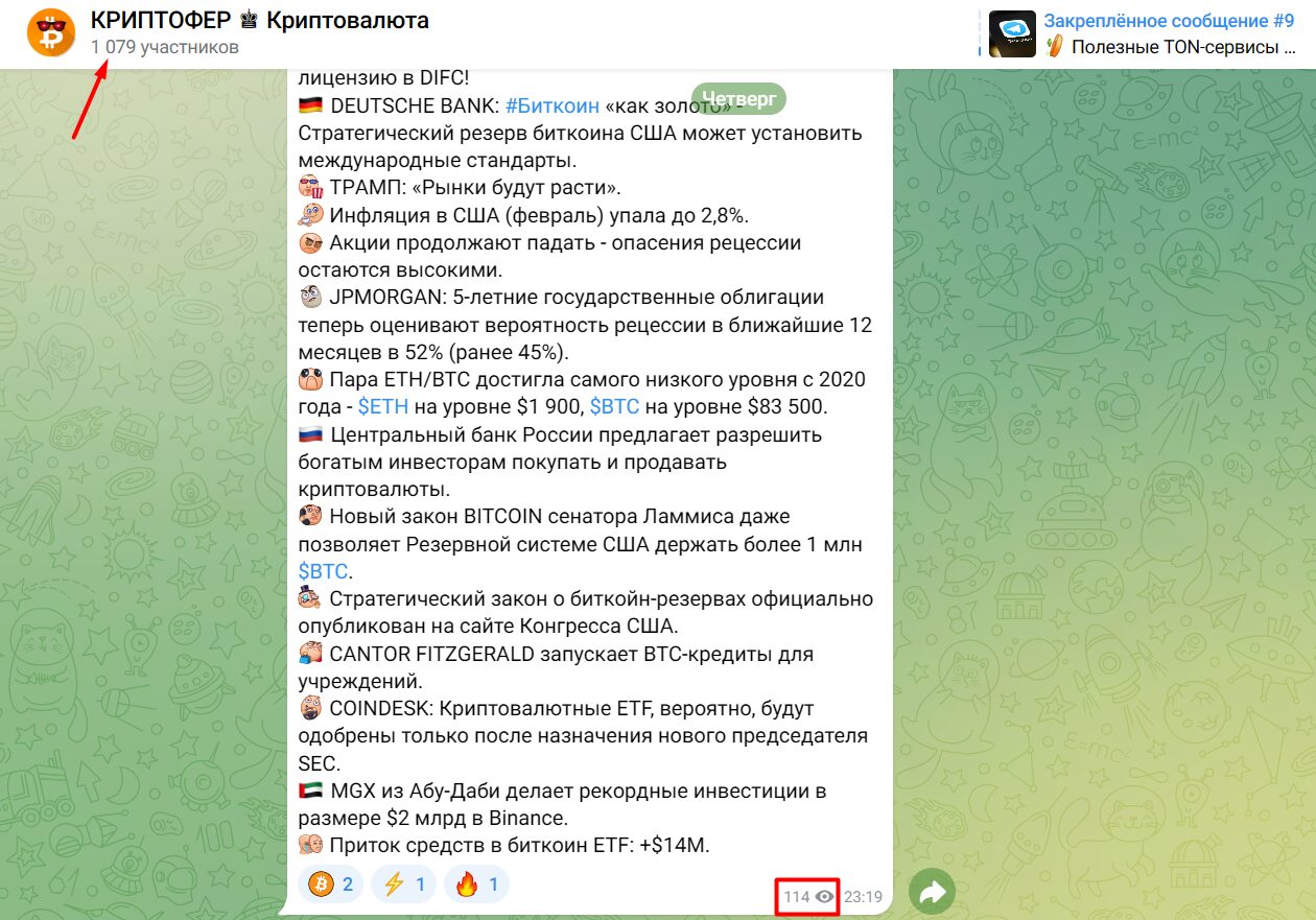 Активность подписчиков в Телеграм-канале «Криптофер»