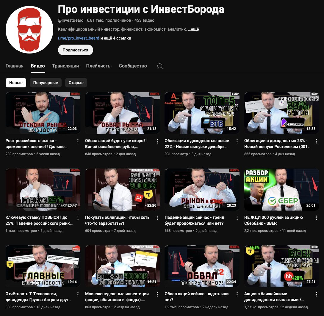 Ютуб-канал Инвестиции с ИнвестБорода